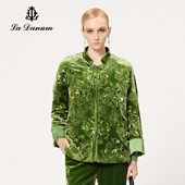 Danum阿丹娜绿色钉珠绣花丝绒外套新中式 秋冬新款 盘扣小立领女