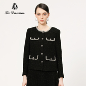 Danum阿丹娜女装 秋冬新款 小香风黑色绵羊毛混纺钉珠外套骆驼绒