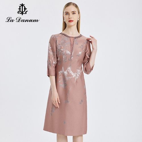 阿丹娜轻奢连衣裙钉珠气质礼服