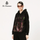 Danum阿丹娜女装 秋冬新款 黑色珠片刺绣连帽棉卫衣上衣宽松休闲