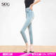 小脚裤 女春季 塑形翘臀显瘦浅蓝高弹紧身九分牛仔裤 SJOG提臀设计