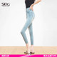 小脚裤 女春季 塑形翘臀显瘦浅蓝高弹紧身九分牛仔裤 SJOG提臀设计
