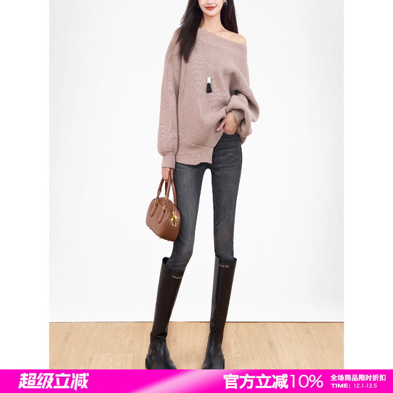 SJOG烟灰色提臀紧身高腰牛仔裤