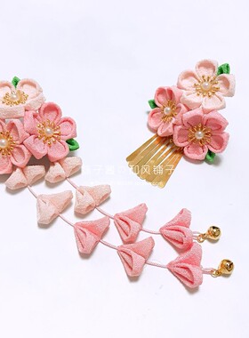 古风日系手作绉布和服浴衣樱花