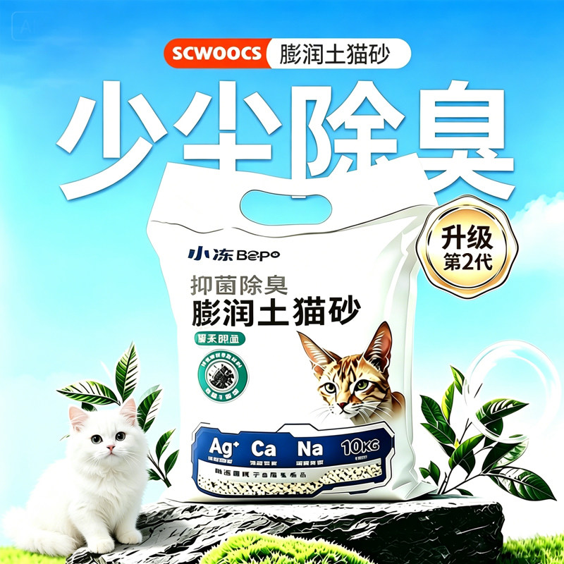膨润土活性炭除臭抑菌猫砂20斤