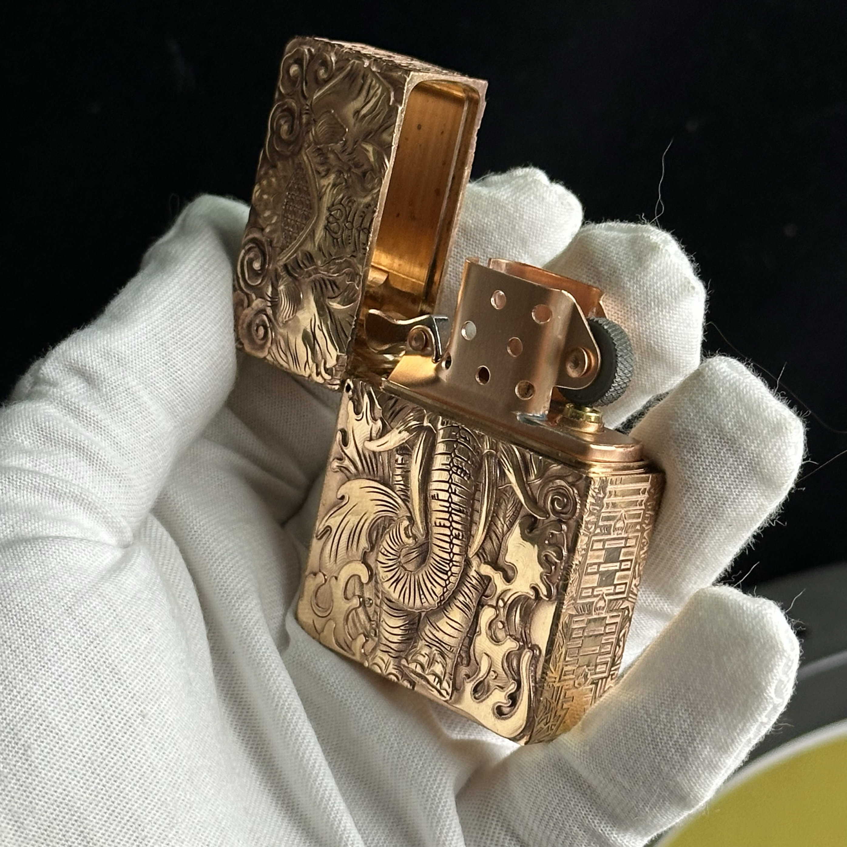 激光雕刻立体浮雕煤油打火机加厚紫铜重甲200多克收藏送礼可订制