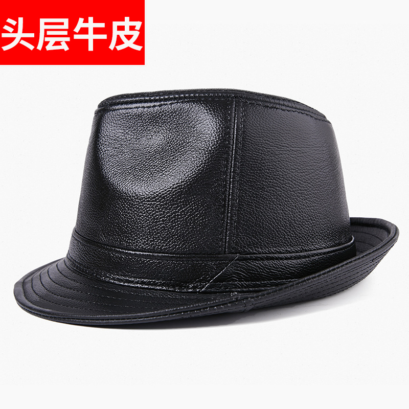 牛皮礼帽男士真皮帽子秋冬季休闲时尚绅士爵士帽潮上海滩帽户外帽