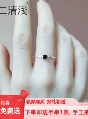 纯手工999足银戒指女镶嵌锆石极简轻奢小众设计圆形冷淡风高级感