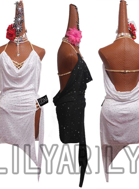 新款拉丁舞表演服比赛服成人女定制儿童白色伦巴舞裙练功服恰恰