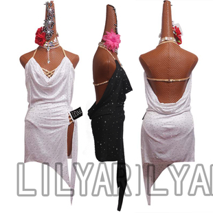 新款拉丁舞表演服比赛服成人女定制儿童白色伦巴舞裙练功服恰恰