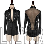 弹力网黑钻连体舞服 演出比赛演出成人黑色长袖 新款 拉丁舞男士