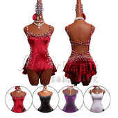 爵士舞现代舞演出服表演服萨萨舞SALSA连体衣酒红高开叉性感绑带