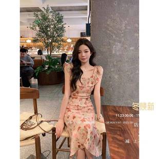甜美辣妹碎花气质收腰显瘦高级感印花连衣裙 邱肉瑶 夏季 新款 法式