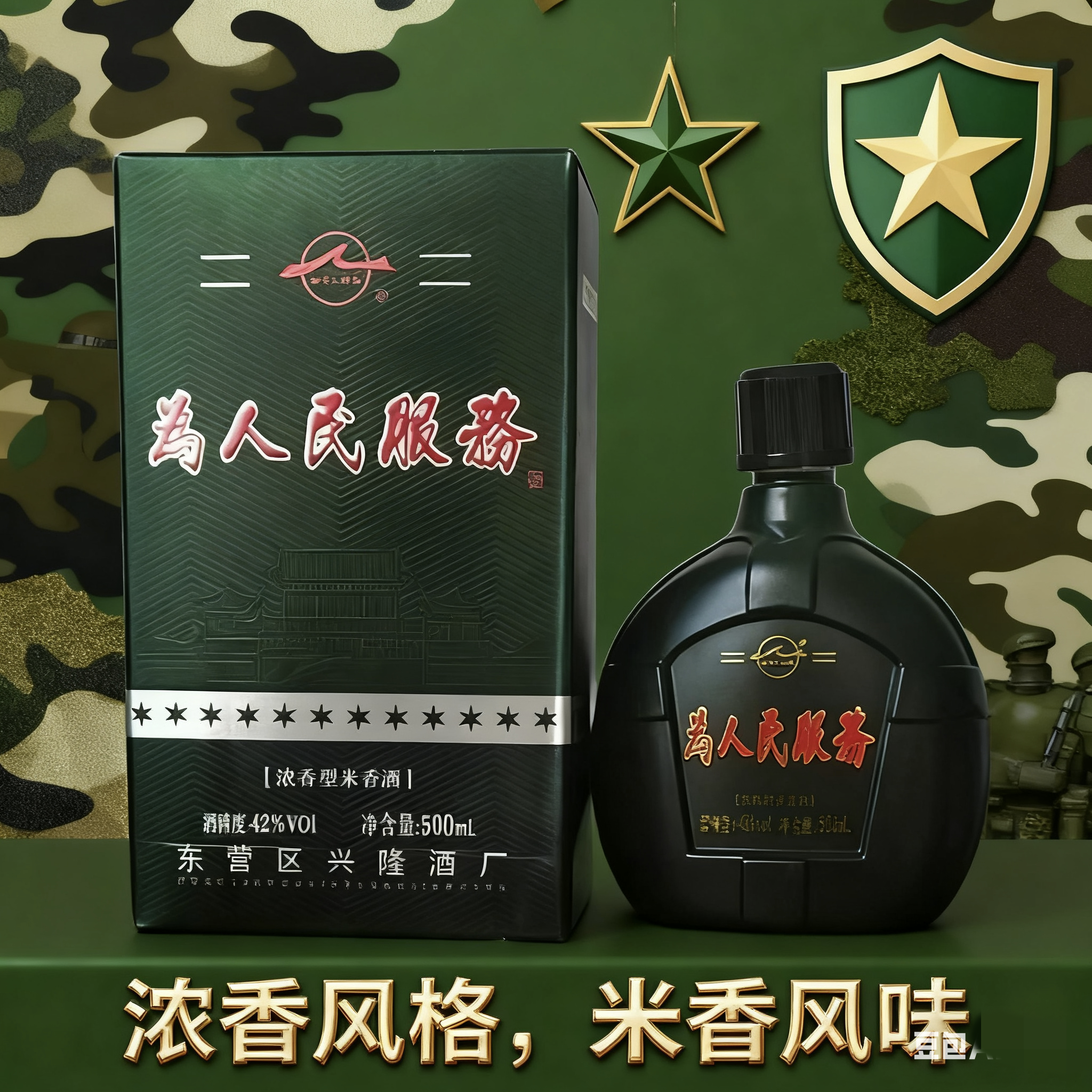 42度米香为人民服务酒整箱装马场酒山东东营特产瓶盒装浓香水壶酒