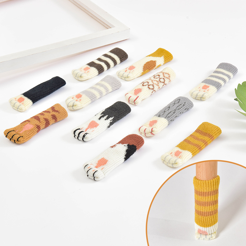 桌椅脚套针织门把手保护套防滑耐磨加厚圆底椅子腿套卡通毛线护垫