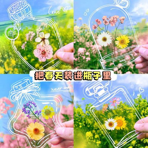 干花书签标本塑封膜瓶子里的春天收集手工diy材料小学生透明花朵大号玻璃瓶制作树叶粘贴画礼物创意学生礼物