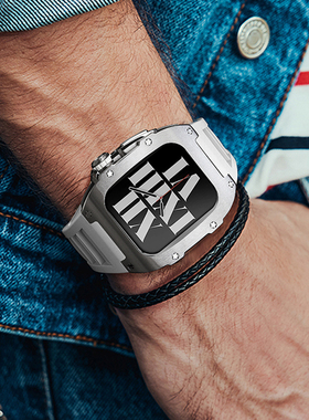 适用iWatch9表带氟橡胶AppleWatch8表壳S9钛合金iWatchS7保护套WatchS6壳S7苹果S8手表带5高级iWatchSE金属SE