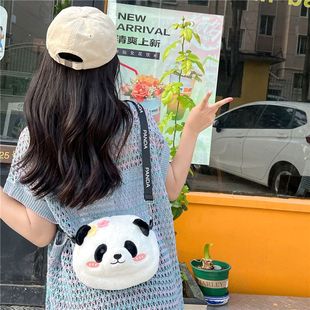 包包女斜挎包2023新款可爱卡通毛绒玩偶包花朵小熊猫百搭单肩背包