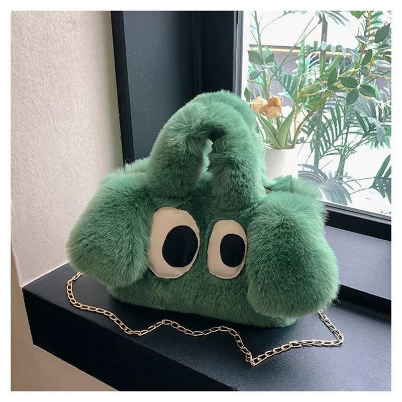 毛绒大眼睛包包女2023新款可爱百搭韩版卡通斜挎包手提包毛毛小包