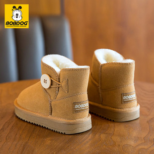 巴布豆儿童雪地靴2025新款男孩棉靴冬季女童短靴防水童鞋皮毛一体