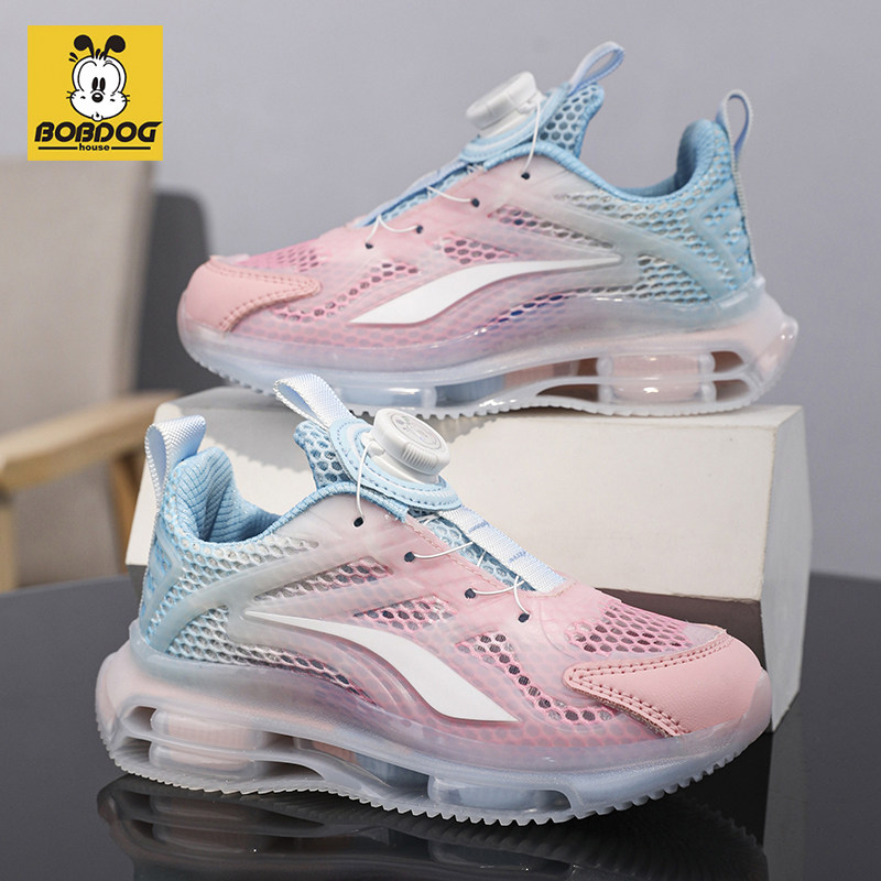 巴布豆女童运动鞋2026春秋新款男女网面透气跑步鞋旋转纽扣老爹鞋