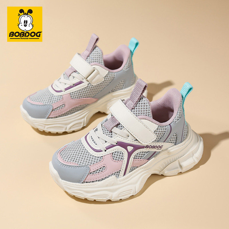 巴布豆女童运动鞋2026春季新款透气鞋休闲老爹鞋网面透气中大童鞋