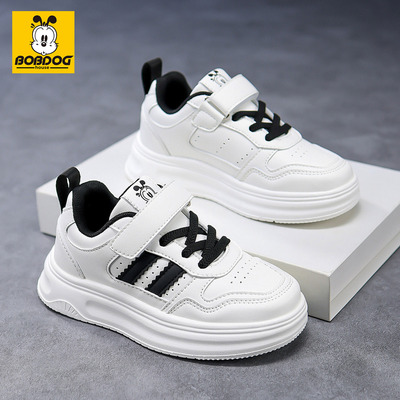 巴布豆儿童板鞋2025秋季新款皮面防水男童运动鞋子学生女孩熊猫鞋