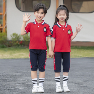 中小学生校服深圳学生班服定制红色米色休闲运动套装男女童表演服