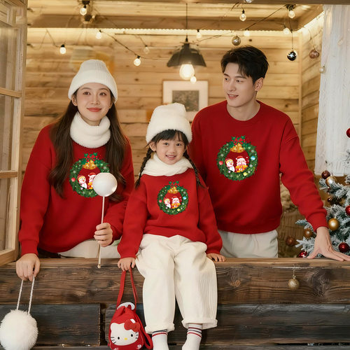 跨境外贸新年平安夜亲子装卫衣圣诞节节日氛围感情侣秋冬加绒卫衣