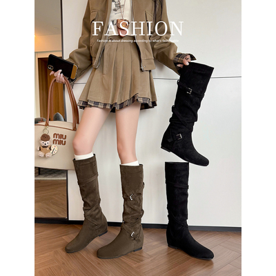 长筒靴女高筒2025秋冬新款加宽大筒围堆堆靴胖mm粗腿西部大码靴子