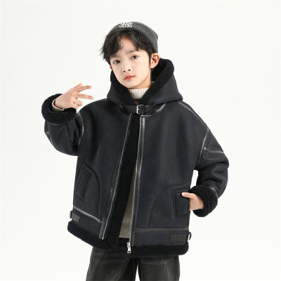 男童秋冬加绒皮衣2025新款