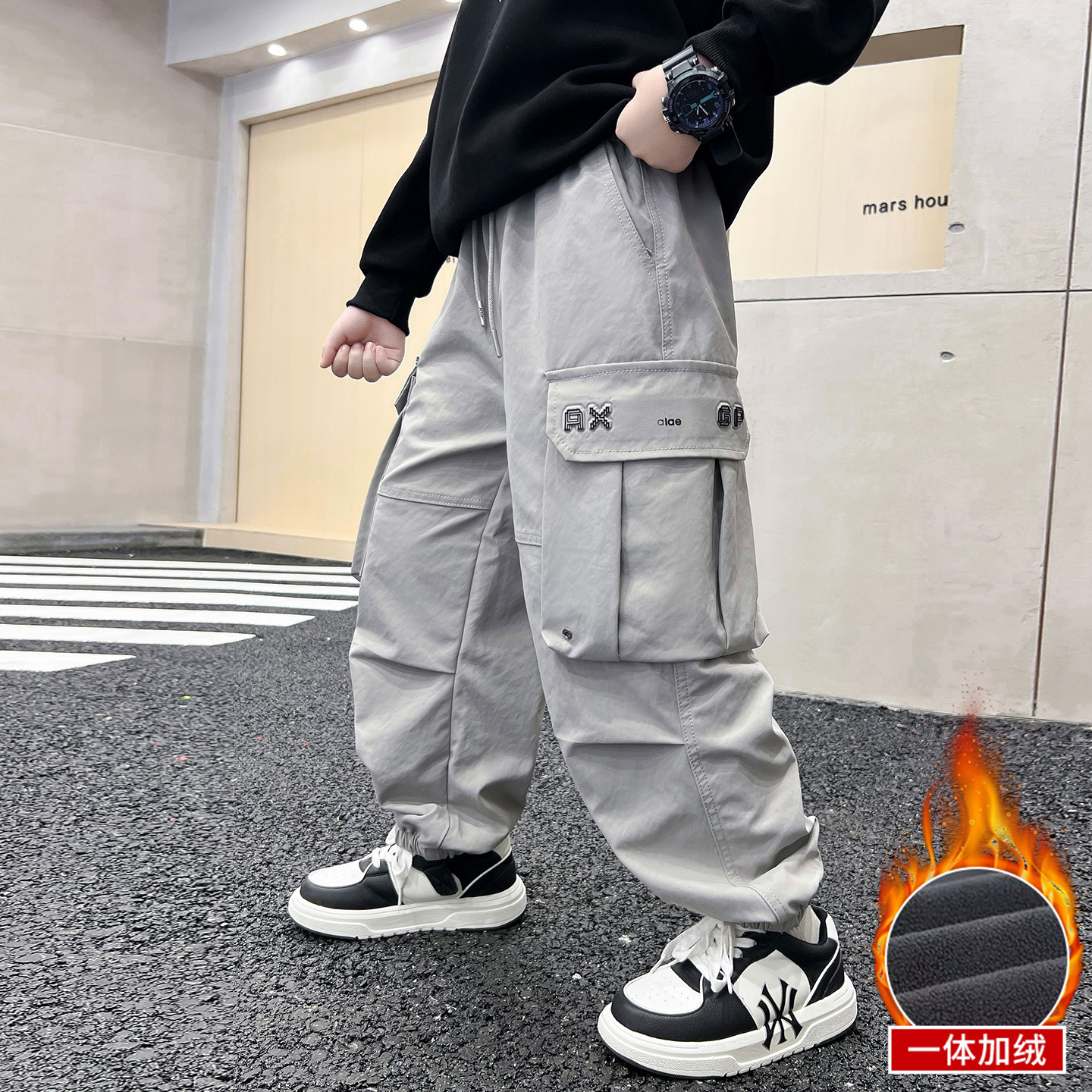 男童秋冬加绒工装裤2025新款