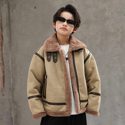 男童加绒皮衣2025新款