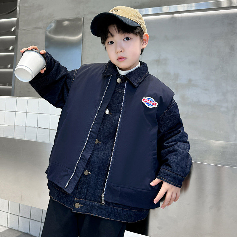 儿童装男童冬装牛仔外套2025新款冬季中大童夹棉加厚秋冬款男孩潮