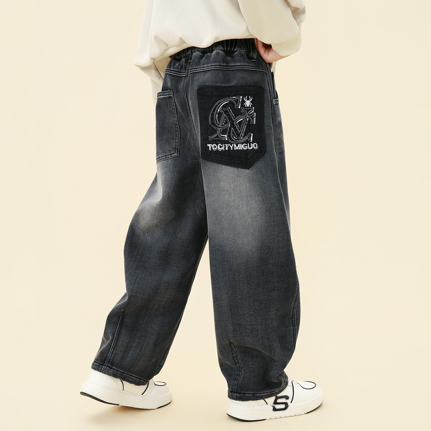 男童秋冬加绒牛仔裤2025新款