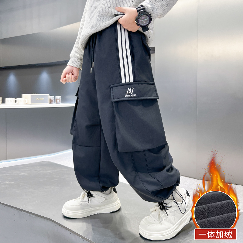 男童秋冬加绒工装裤2025新款