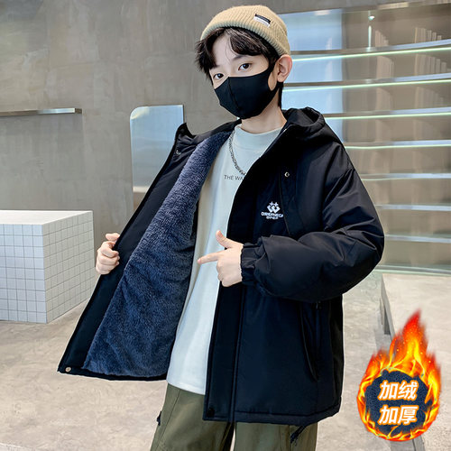 男童秋冬加绒派克服2025新款