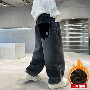 男孩中大童冬装 儿童装 加厚保暖牛仔裤 子秋冬2025新款 潮 男童加绒裤