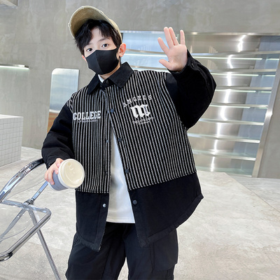 男童秋冬夹棉牛仔外套2025新款