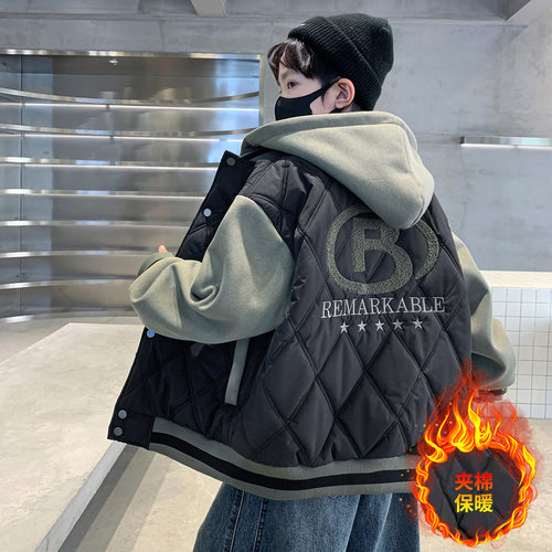 男童秋冬夹棉棒球服2025新款