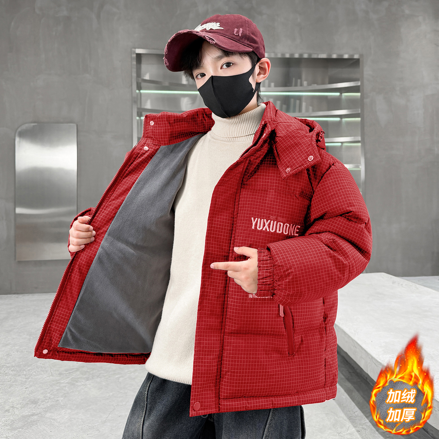 男童冬季加绒外套2025新款