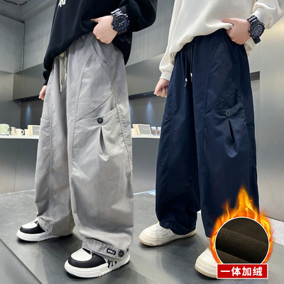 男童秋冬加绒工装裤2025新款