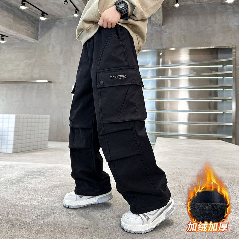 男童秋冬加绒工装裤2025新款