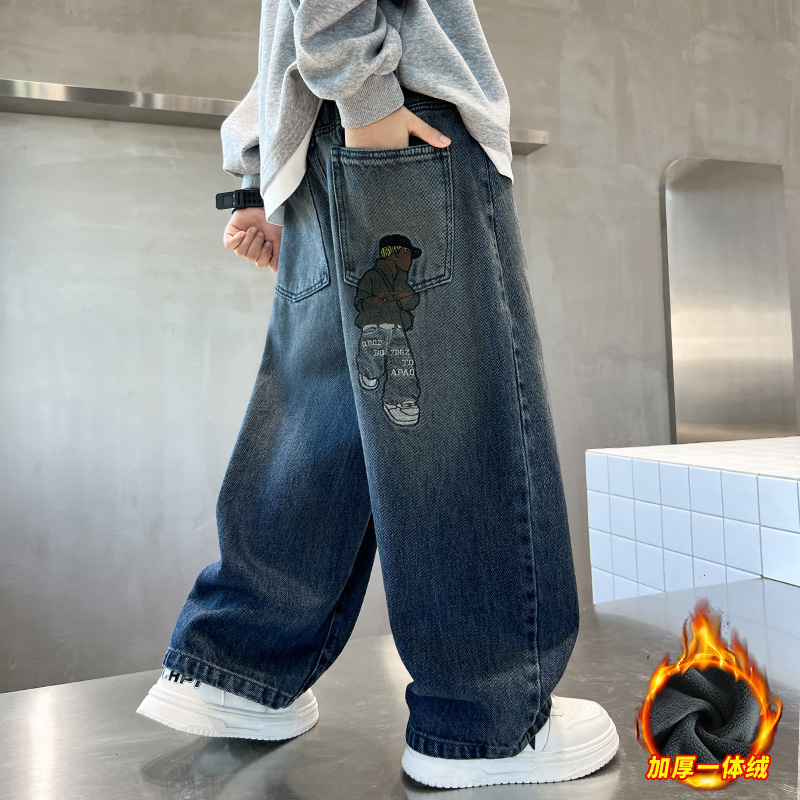 男童秋冬加绒牛仔裤2025新款