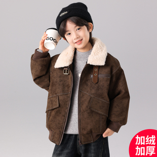 儿童装男童皮衣外套秋冬2026新款加绒男孩冬装夹克加厚中大童冬季