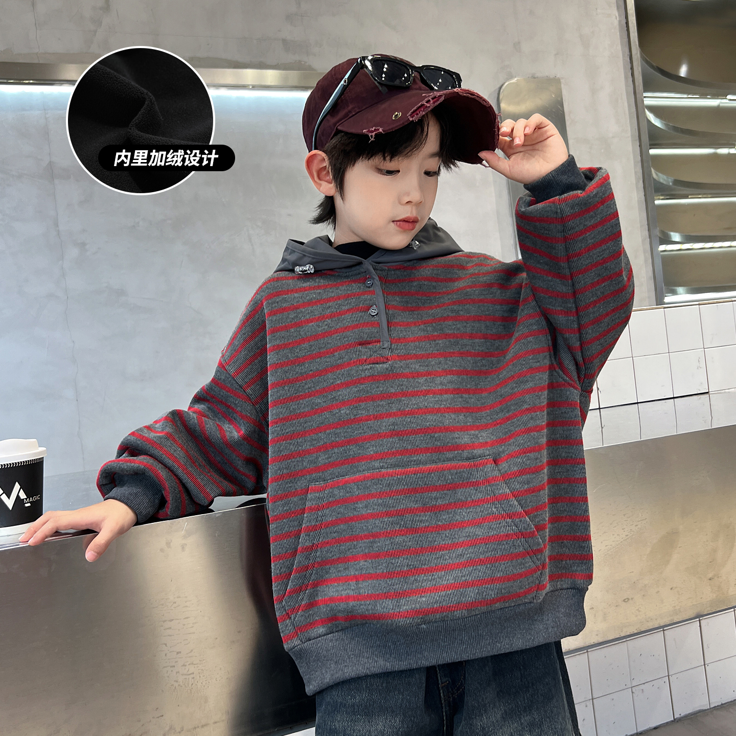 男童秋冬加绒卫衣20205新款