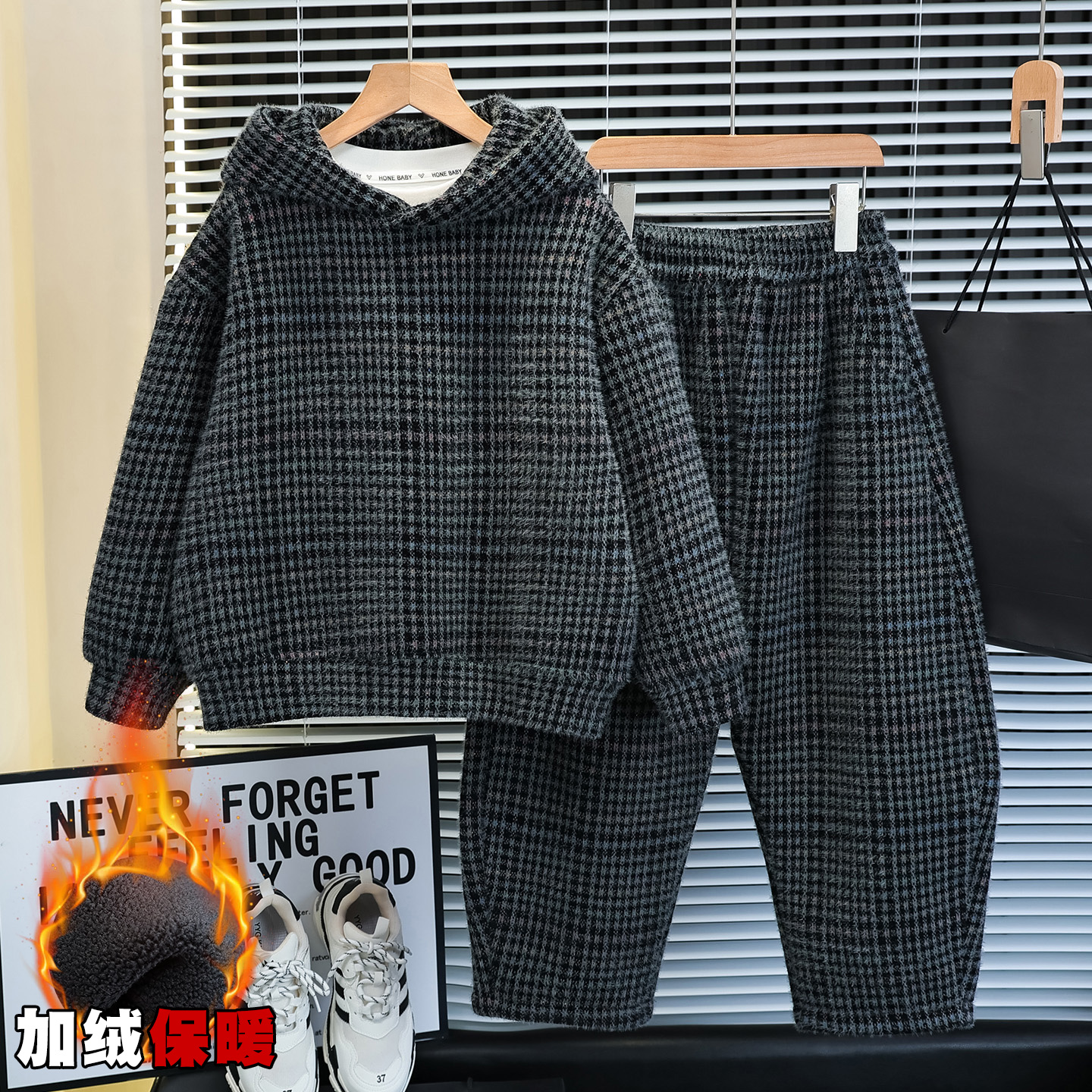 男童秋冬加绒卫衣套装2025新款