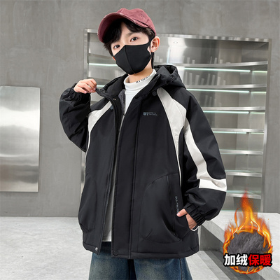 男童秋冬加绒派克服2025新款