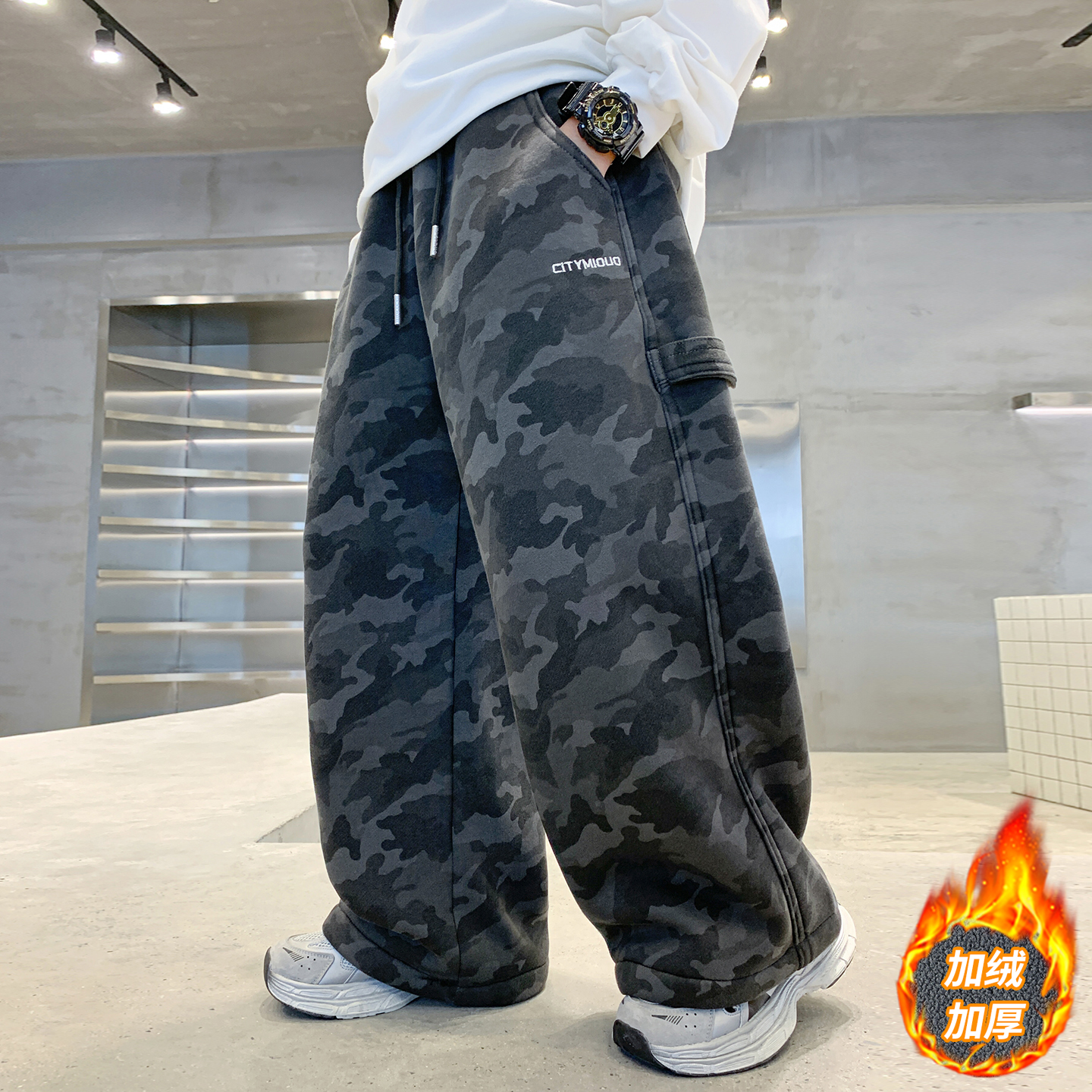 男童秋冬加绒工装裤2025新款