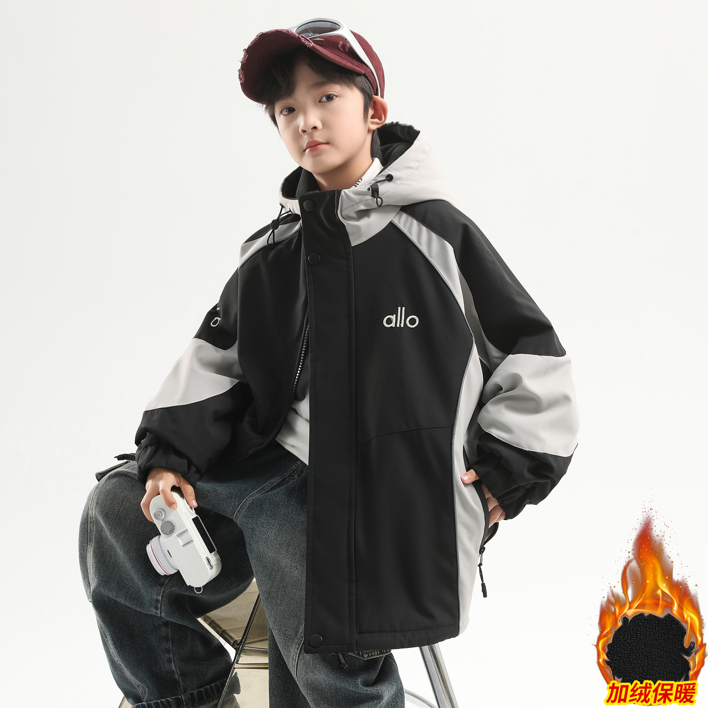 男童秋冬加绒冲锋衣2025新款